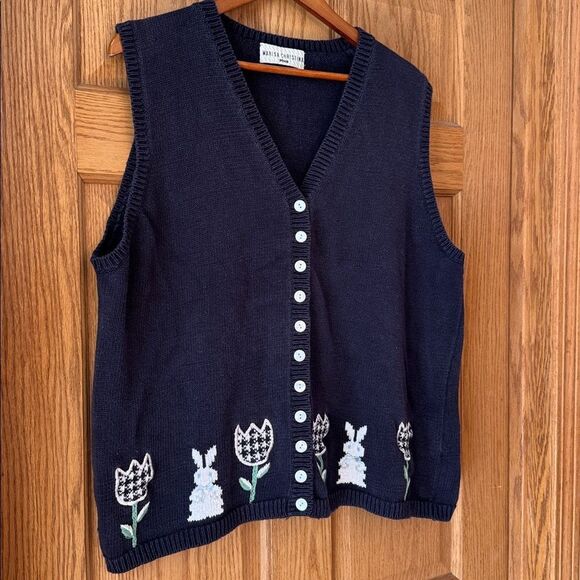 MARIA CHRISTINA Bunny & Tulip Embroidered Cottagecore Easter Sweater Vest - Picture 10 of 11